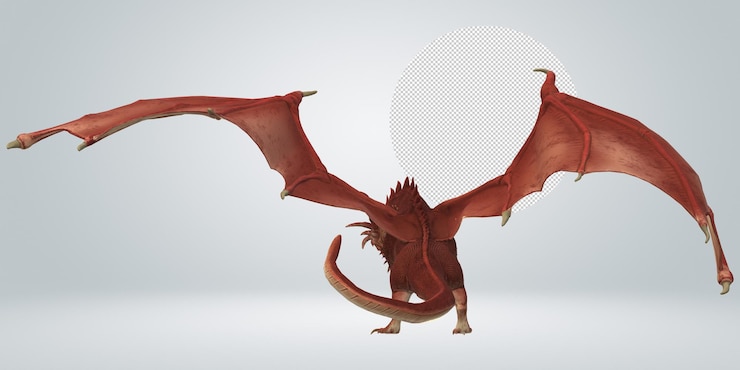 PSD a red dragon with a white head and wings