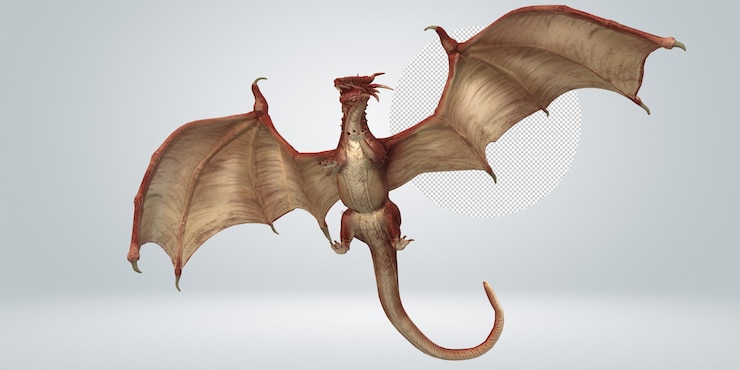 PSD a red dragon with a white tail is shown in the picture