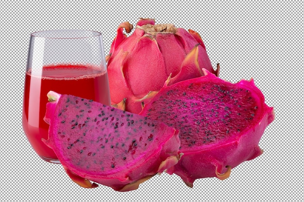 PSD red dragonfruit or red pitaya isolated on a transparent background