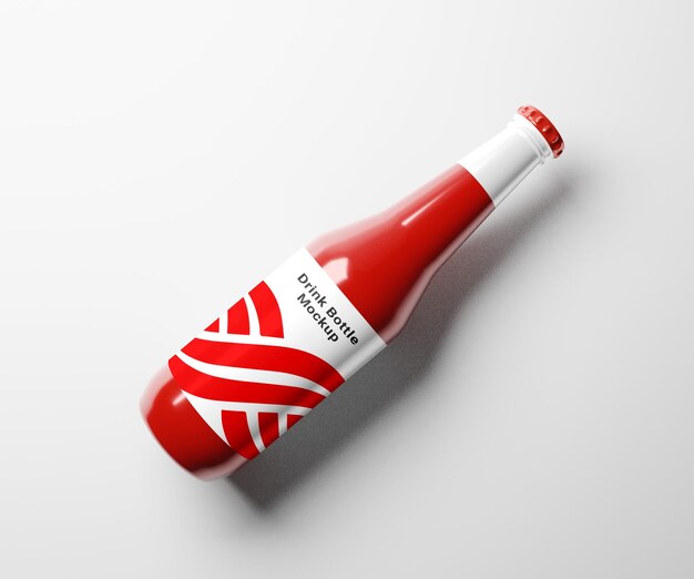 Red drink bottle mockup with a white label