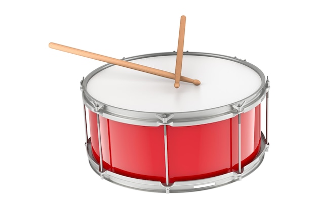 Red Drum with drumsticks Marching drum 3D rendering isolated on transparent background