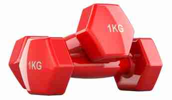 PSD red dumbbells for strength training 1 kg 3d rendering isolated on transparent background