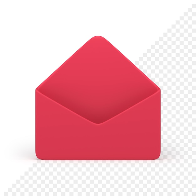 PSD red empty open envelope cyberspace incoming message notification 3d icon realistic illustration