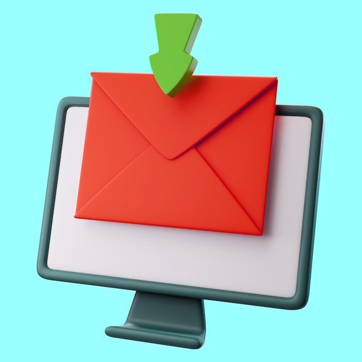 PSD a red envelope with a green arrow on top of it