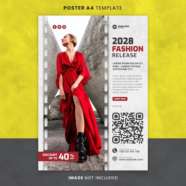 PSD modello di poster o banner modificabile per il rilascio della moda rossa