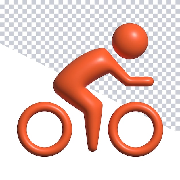 A red figure is riding a bicycle with a circle on the bottom