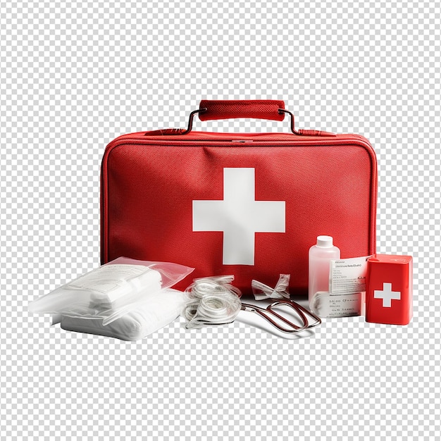 Red first aid kit isolated on transparent background