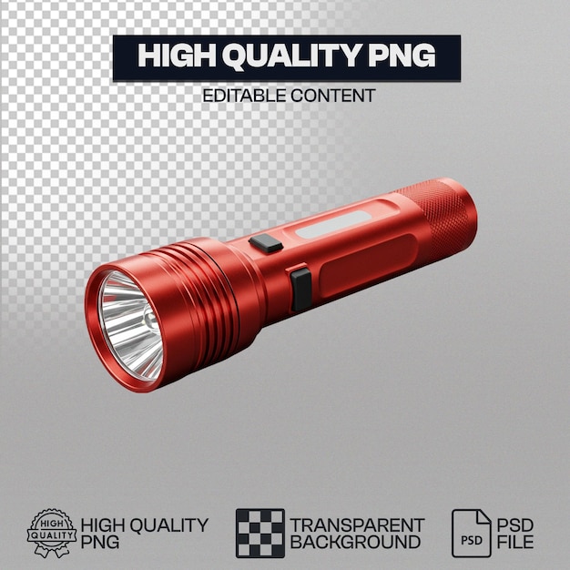 Red Flashlight on Transparent Background