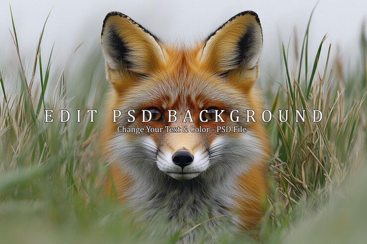 PSD red fox portrait in the grass