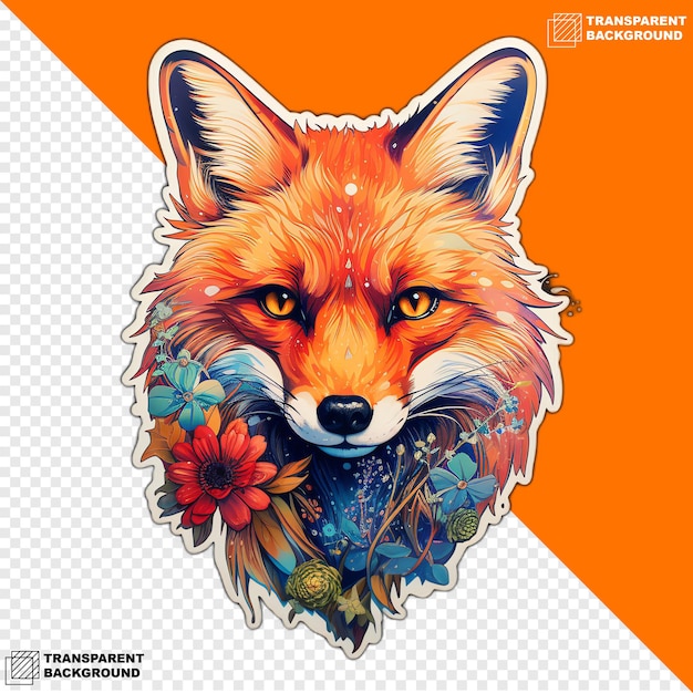 PSD red foxes head digital sticker isolated on transparent background