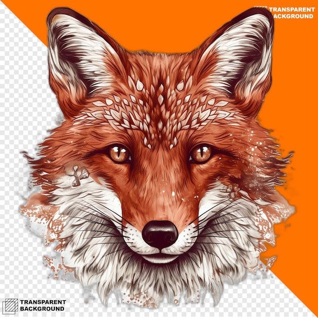 PSD red foxes head digital sticker isolated on transparent background