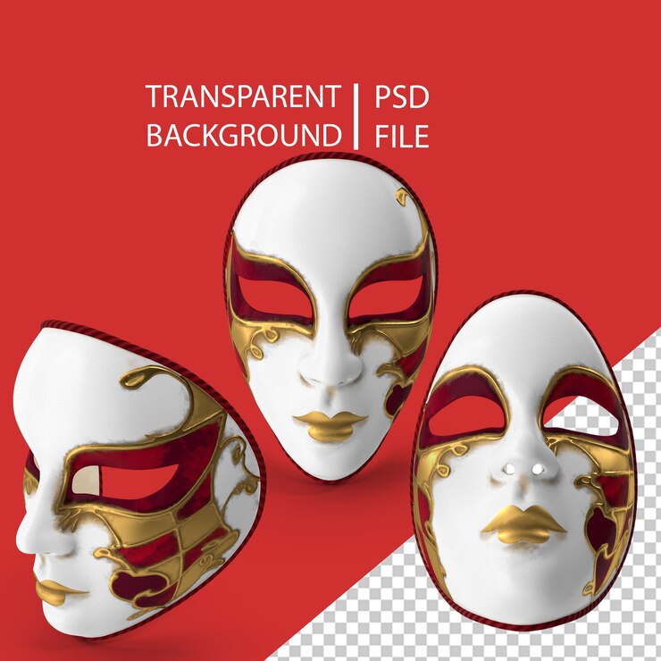 PSD 紅色全臉嘉年華面具 png