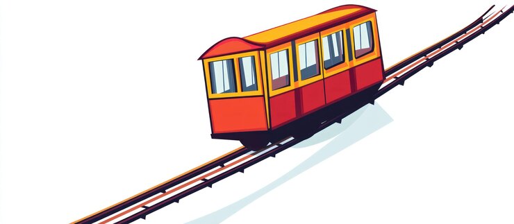 PSD 紅色電車在急斜坡上行