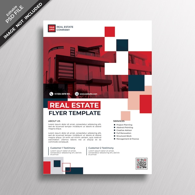 PSD red geometry style design real estate flyer template