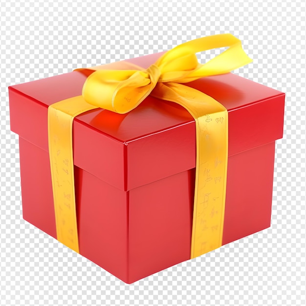Red gift box tied with yellow ribbon isolated on transparent background generative ai
