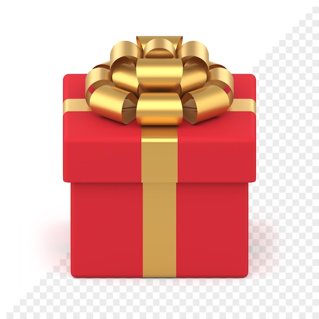 Confezione regalo rossa con fiocco dorato per decorazioni natalizie. oggetto regalo festivo con nastro e nodo lussuoso. piacevole sorpresa regalo per capodanno ed eventi speciali. arredamento per le vacanze invernali.