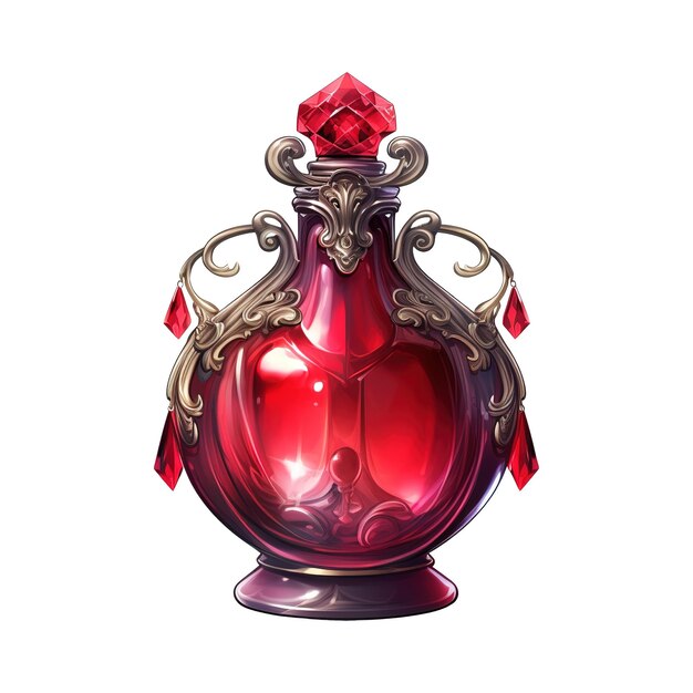 Красная стеклянная бутылка с изображением, созданным ai, с красной крышкой