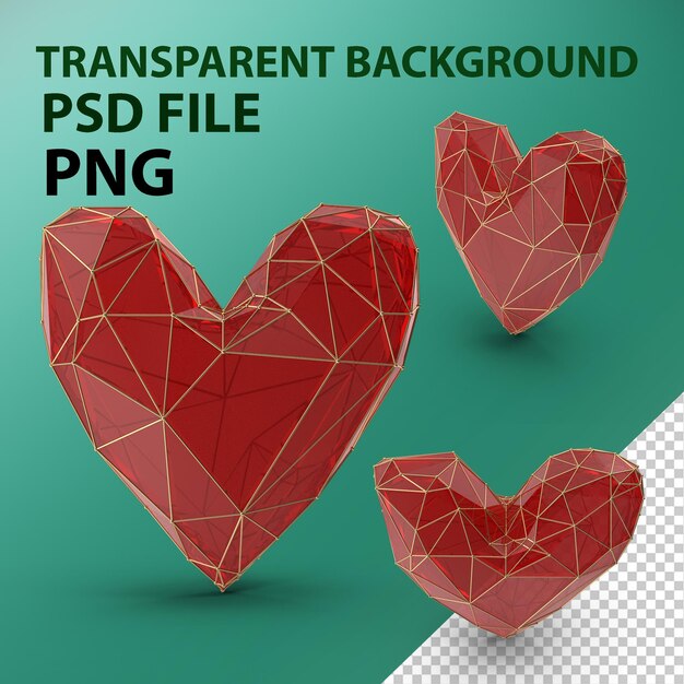 PSD red glass heart png