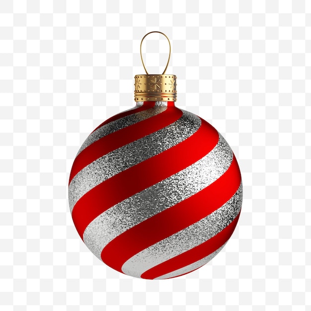 Red glossy Christmas ball with golden element and white stripes