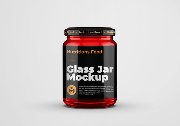 Red glossy glass jar mockup design