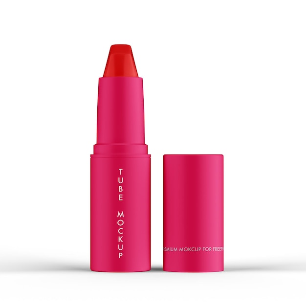 Red Glossy Lipstick Tube Mockup