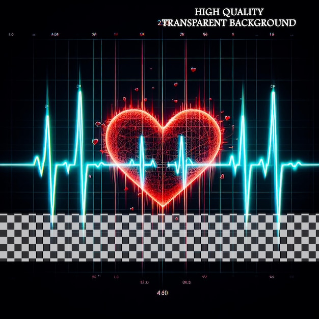 PSD red glowing neon heart pulse on transparent background