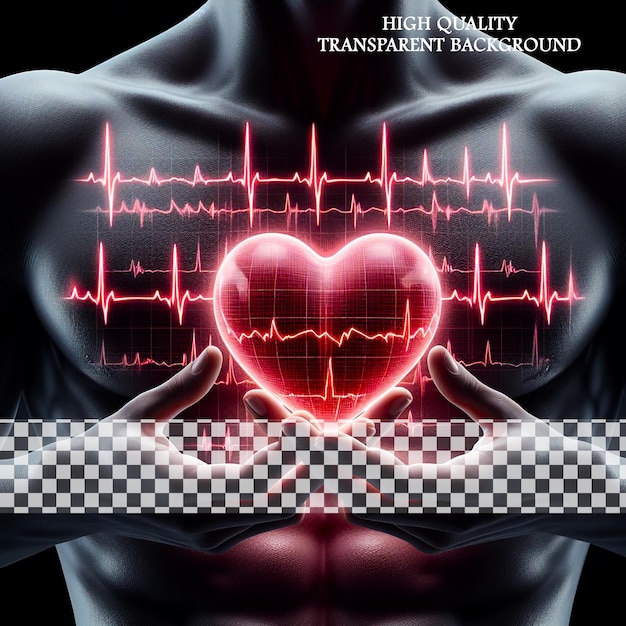 PSD red glowing neon heart pulse on transparent background