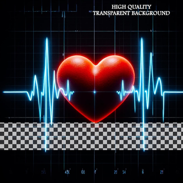 Red glowing neon heart pulse on transparent background