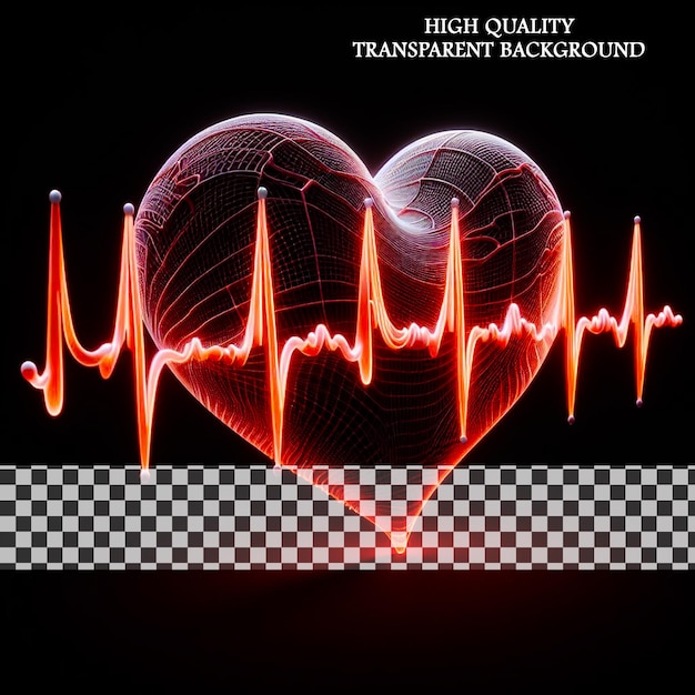 PSD red glowing neon heart pulse on transparent background