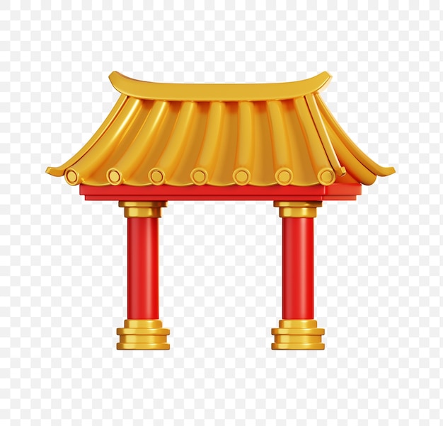 Red gold chinese gate chinese new year elements icon 3d rendering