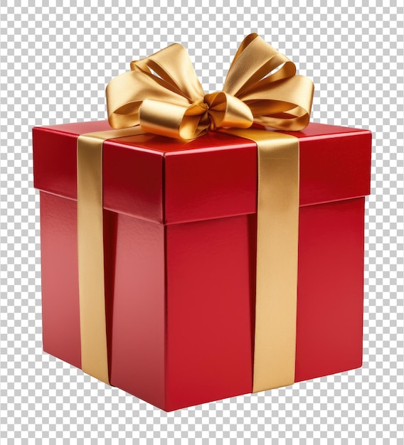 PSD red and gold gift box isolated on transparent background