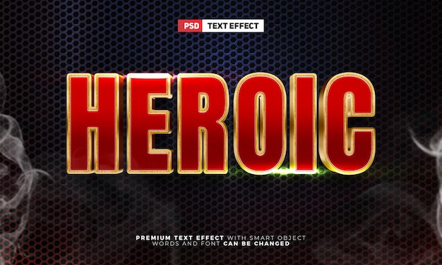 PSD red gold heroic movies 3d editable text effect style