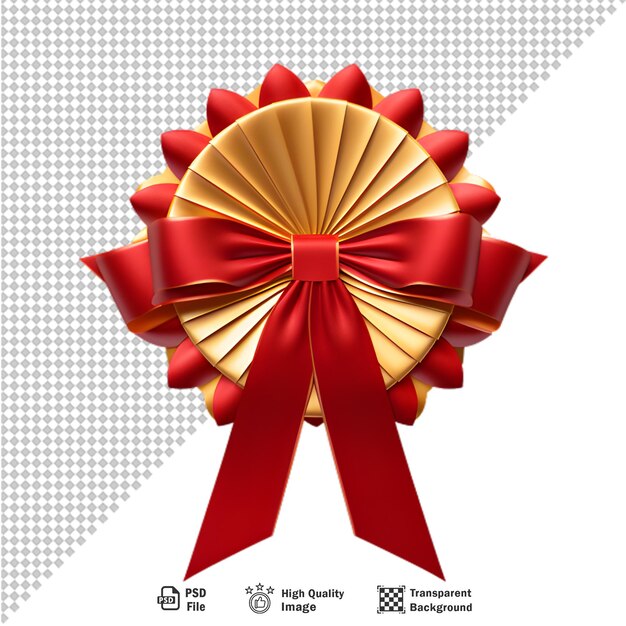 PSD red and gold label with ribbons on transparent background