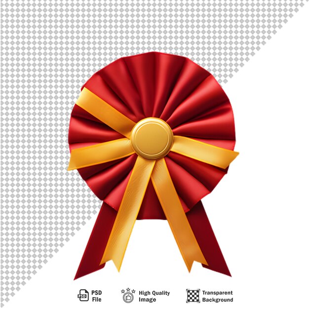 PSD red and gold label with ribbons on transparent background