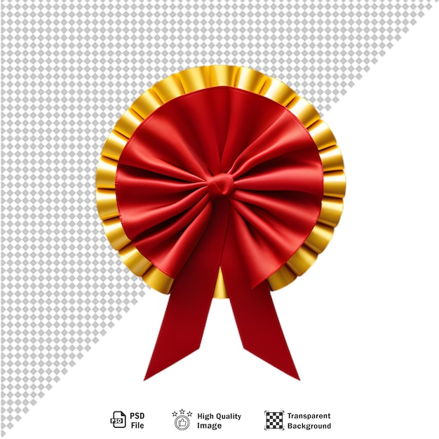 PSD red and gold label with ribbons on transparent background