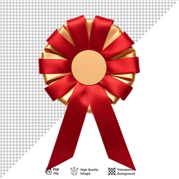 Red and gold label with ribbons on transparent background