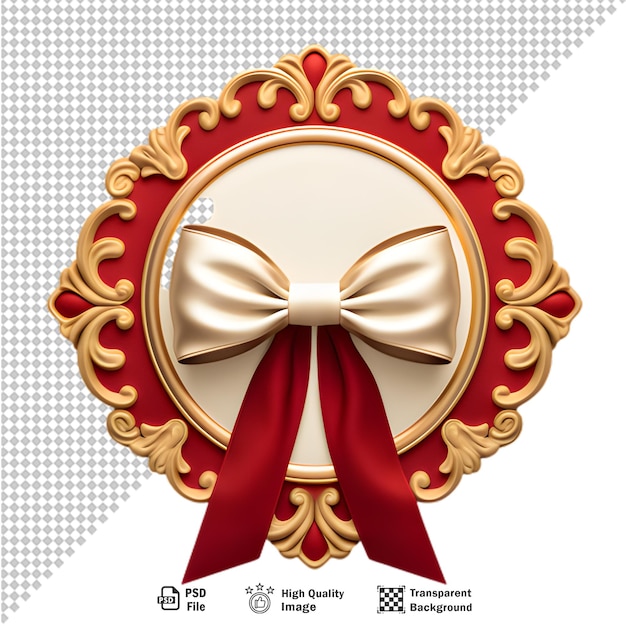 PSD red and gold label with ribbons on transparent background