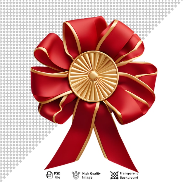 Red and gold label with ribbons on transparent background