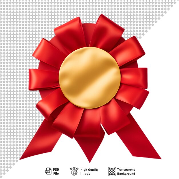 Red and gold label with ribbons on transparent background