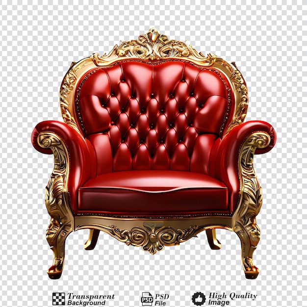 PSD red and gold luxury armchair isolated on transparent background