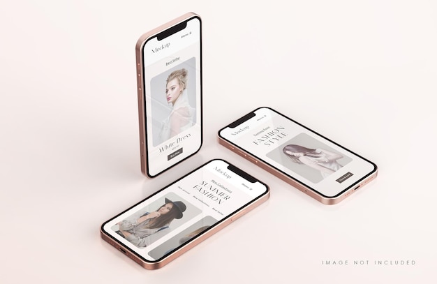 モバイルアプリのプレゼンテーションテンプレートと赤と金の電話画面のモックアップ