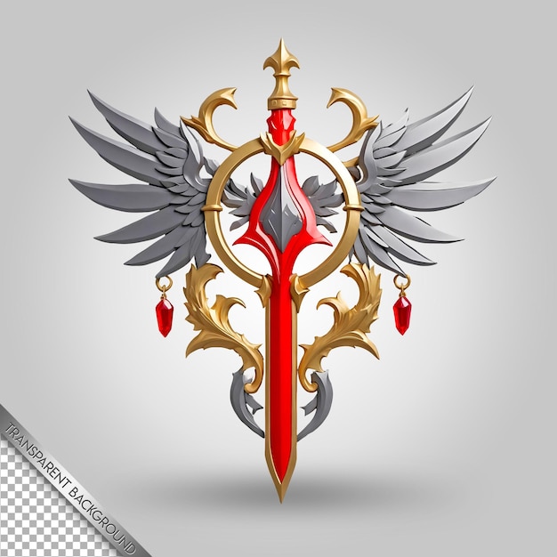 PSD a red and gold sword with a red tail and a gold wings