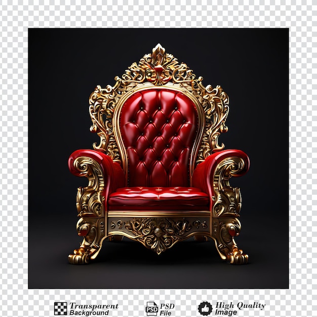 PSD red and gold throne chair isolated on transparent background