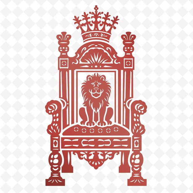 A red and gold throne with a lion on the top