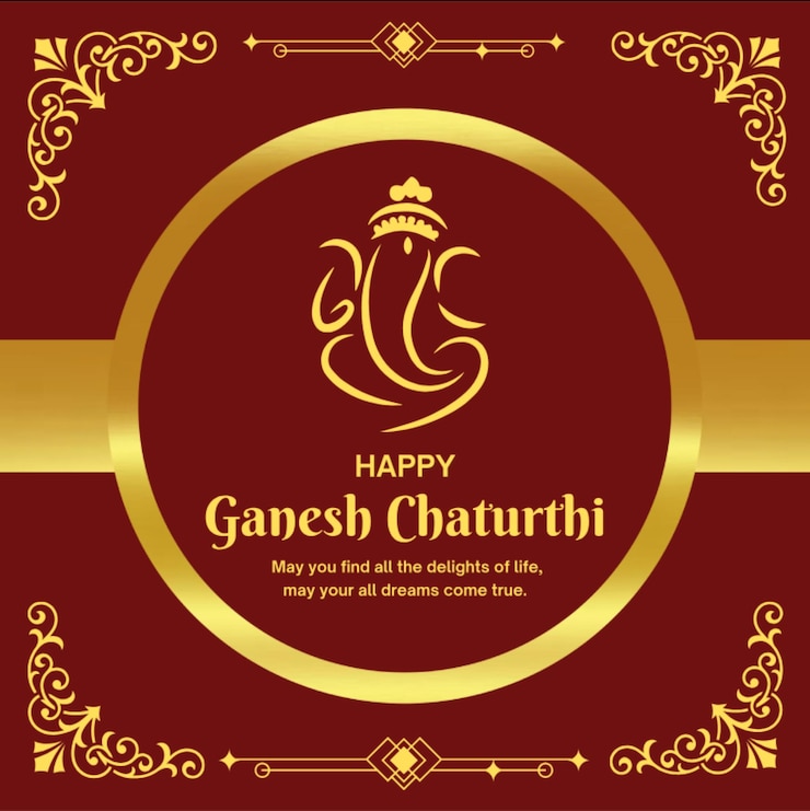 PSD red and gold traditional happy ganesh chaturthi greeting instagram post