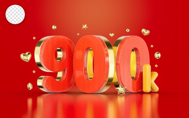 red golden number 900k social media followers subscribers celebration 3d render