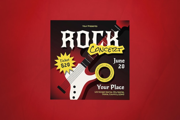 red gradient hand drawn rock concert social media post