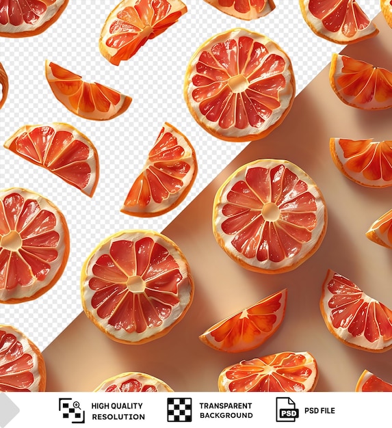 PSD red grapefruit peels on a table png psd