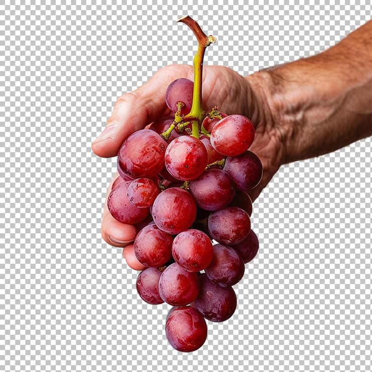 PSD red grapes with leaves placed on a beautiful white background