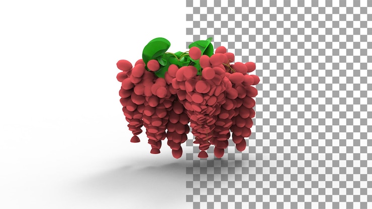PSD red grapes with shadow 3d render